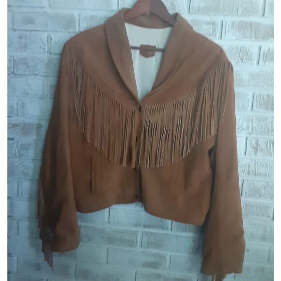 Vintage Handcrafted Mexican Leather Fringe Midriff Jacket L Snap Button NOTE - Picture 1 of 10